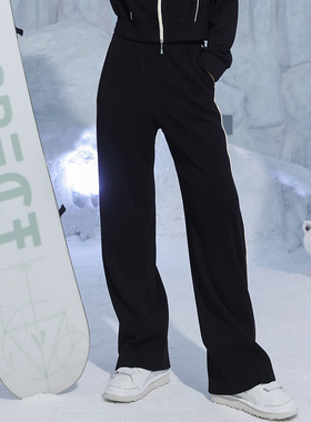 婉甸2024冬新品黑色白色撞边直筒长裤运动风松紧腰1234P24DY5