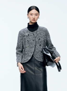 婉甸2025年冬季新品杂花灰骆马绒双面呢外套1244E12ZY3