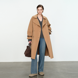 婉甸梅花驼色呢料大衣2024冬季 H型系带呢料大衣1234C02RX1YX 新品