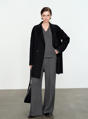 婉甸黑色双面呢大衣2024冬季新品宽松中长款大衣1234C03SJ2YX