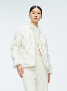 婉甸2025年冬季新品米白刺绣水貂毛羽绒服1244D31JN4