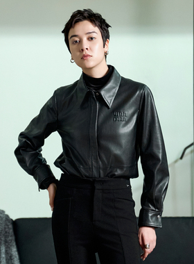 婉甸2025年冬季新品黑色皮衬衫1244S09ZY3