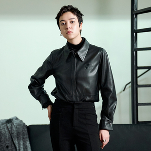 1244S09ZY3 黑色皮衬衫 婉甸2025年冬季 新品