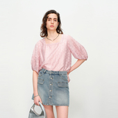 藕粉色套头上衣方领雪纺衫 婉甸2025夏季 新品 1242H26RT4