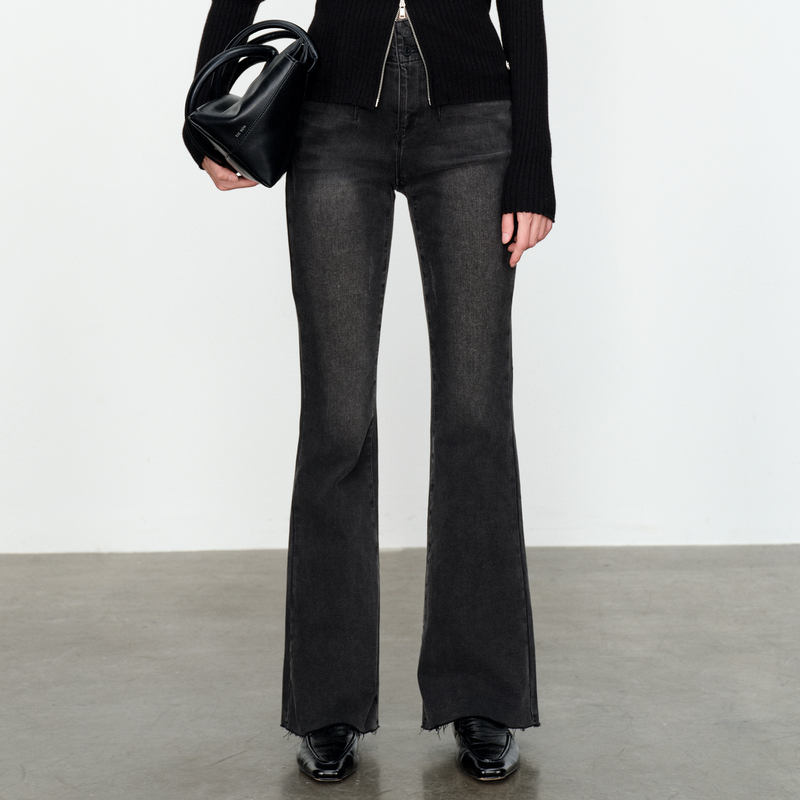 婉甸熔岩灰丹宁牛仔喇叭裤冬季新品微喇长裤1234X02RX1