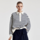 藏青米白条纹卫衣H型长袖 婉甸2026春季 新品 纯棉1251Y03SX2