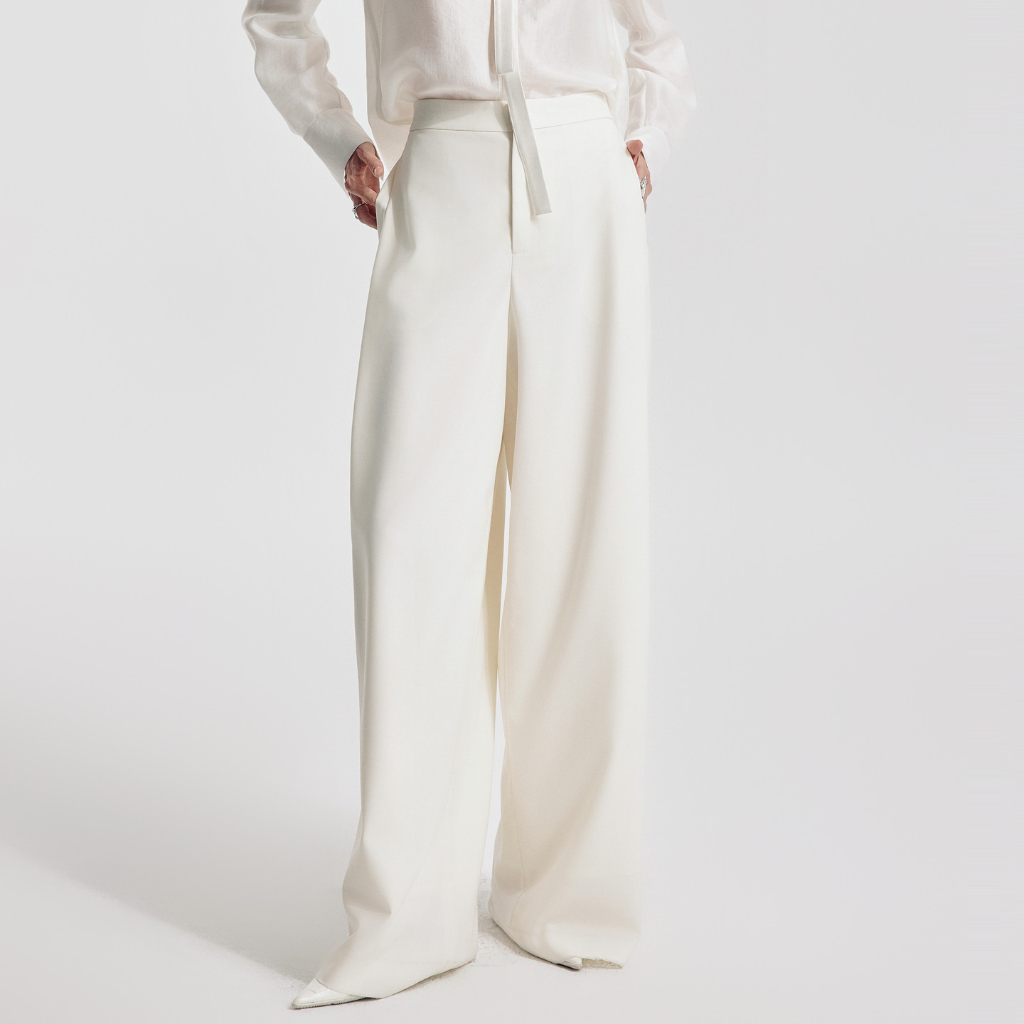 婉甸2026春季新品古瓷白精仿羊毛阔腿裤1251P04ZY1