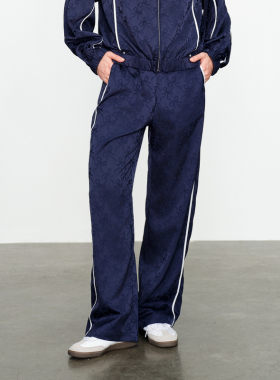 婉甸2025春季新品黛青色提花长裤原创设计风休闲裤1241P20SX4