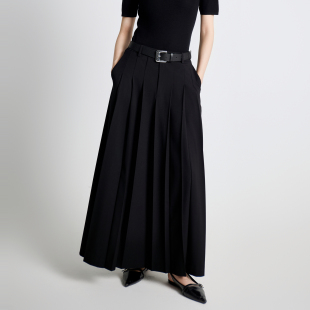 婉甸2025年秋季 耀石黑直筒百褶长裙1243K02GL2 新品