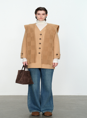 婉甸拉菲驼中长款双面呢外套冬季新品两件套披肩设计1234E11JX2