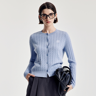 羊毛衫 婉甸2026春季 直筒长袖 浅灰蓝圆领毛织开衫 1251W17GX2 新品