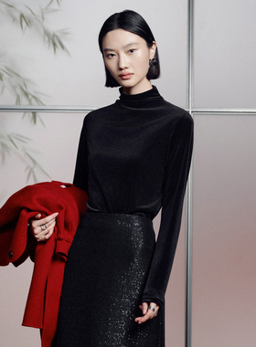 婉甸2025年冬季新品黑色/智灰/巧克力色丝绒打底衫1244I01DM1