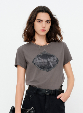 婉甸2026夏季新品原灰色皇冠烫钻短袖T恤1252T12GS4