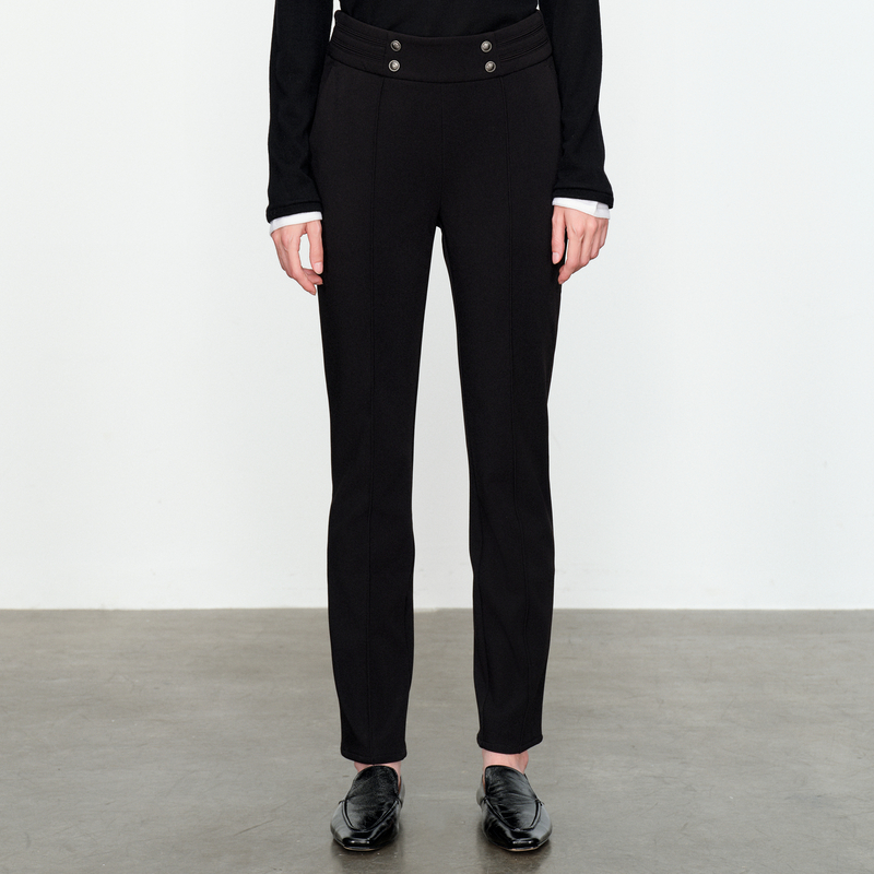 婉甸黑色紧身长裤冬季新品修身拉链长裤1234P18DS4