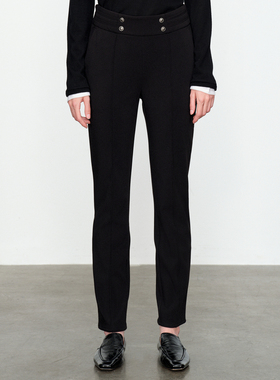 婉甸黑色紧身长裤冬季新品修身拉链长裤1234P18DS4