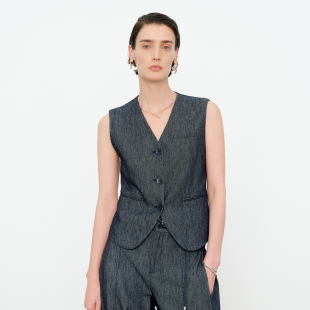 婉甸2026夏季 牛仔蓝亚麻短马夹1252V01DX1 新品