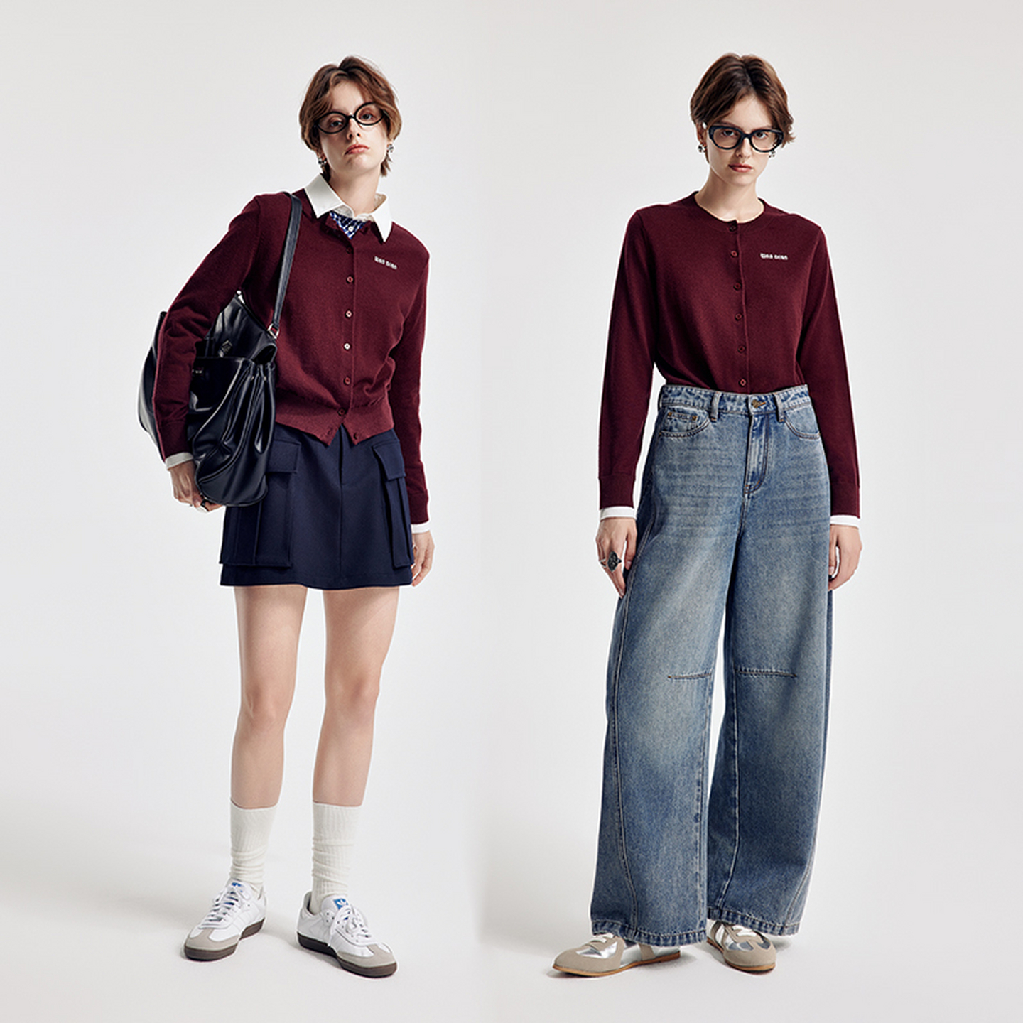 婉甸2026春季新品红蓝黑三色圆领毛织开衫H型羊毛衫1251W01YJ1