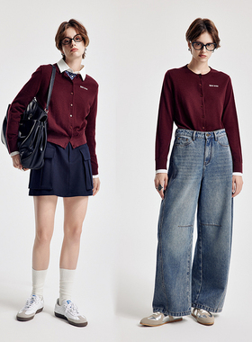 婉甸2026春季新品红蓝黑三色圆领毛织开衫H型羊毛衫1251W01YJ1