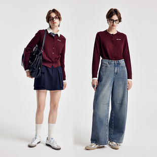 H型羊毛衫 红蓝黑三色圆领毛织开衫 1251W01YJ1 新品 婉甸2026春季