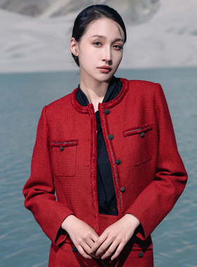 婉甸2026春季新品迪奥红粗花呢短外套1251O04XJ1AYX