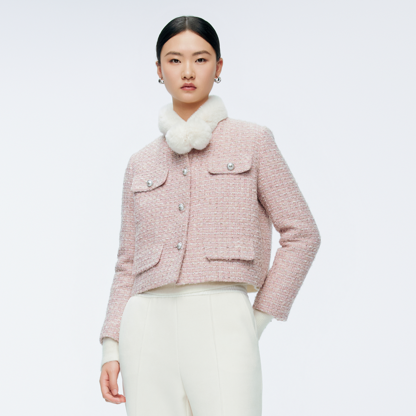 婉甸2025年冬季新品冰粉色粗花呢短外套1244E19JN4