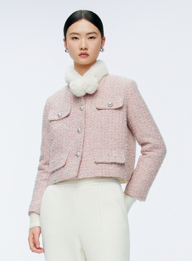 婉甸2025年冬季新品冰粉色粗花呢短外套1244E19JN4