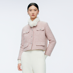 婉甸2025年冬季 冰粉色粗花呢短外套1244E19JN4 新品