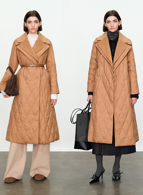 婉甸拉菲驼拼接长款羽绒服2024冬季新品假两件外套1234D06JX2