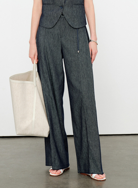 婉甸2026夏季新品牛仔蓝亚麻阔腿裤1252P01DX1
