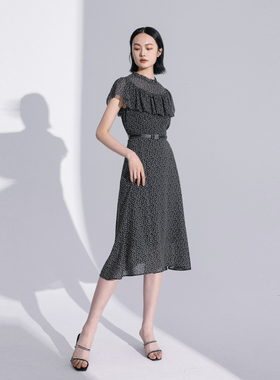 婉甸2025夏季新品黑底米心印花连衣裙1242N54SJ3YX