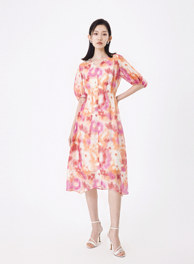 婉甸2025夏季新品霓虹幻彩花两件套连衣裙1242N66QY5