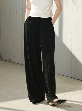 婉甸2025夏季新品黑色烫钻阔腿裤长款休闲裤1242P02SX1
