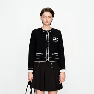 优雅风针织衫 婉甸2025春季 毛织开衫 黑色长袖 1241W05XJ1 新品