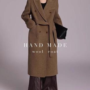 通勤洋气女装 大衣629系腰绳格纹时尚 羊毛大衣 羊毛长款 韩国新款