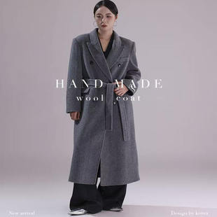 新款 洋气女装 羊毛长款 569双面羊毛系腰绳时尚 羊毛外套 大衣 韩国