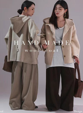 韩版 秋季新款棉羊毛中长款外套85012连帽休闲通勤女装羊毛外套