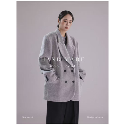 春季新款绵羊毛女装外套85085 西服款职业休闲长毛女装羊毛外套