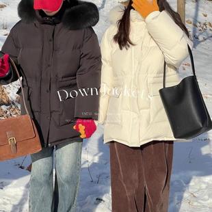 新款 宽松羽绒服 长款 时尚 充绒279g 羽绒服732鹅绒大毛领 韩版