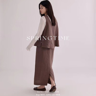 背心 韩版 女砍袖 新款 2497休闲百搭简约宽松透气亚麻女背心 夏季