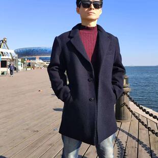 韩国原单男士毛呢加厚中长款羊毛大衣气质高级感商务男士羊毛大衣