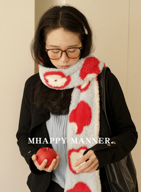 MhappyManne原创加厚双面苹果秋冬保暖围巾 可爱温暖围脖