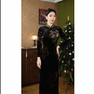 国风改良旗袍高端精致轻奢高级感御修身 新中式 印花长裙 向阳花