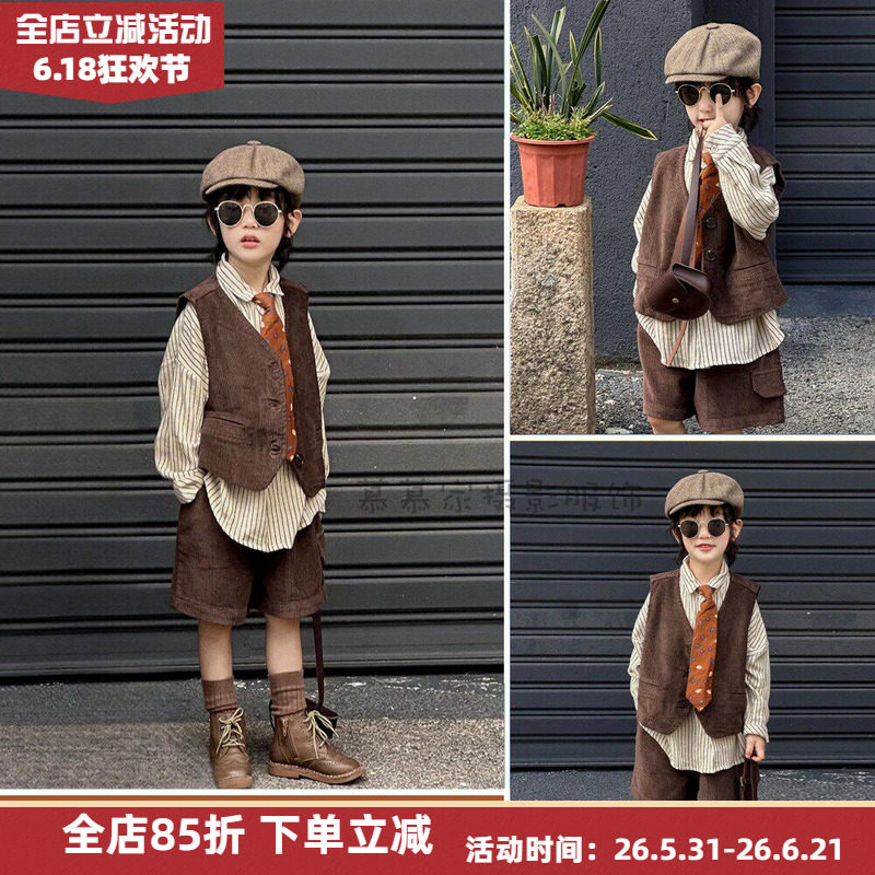 复古风儿童摄影服装怀旧复古港风男孩影楼拍照主题道具马甲三件套