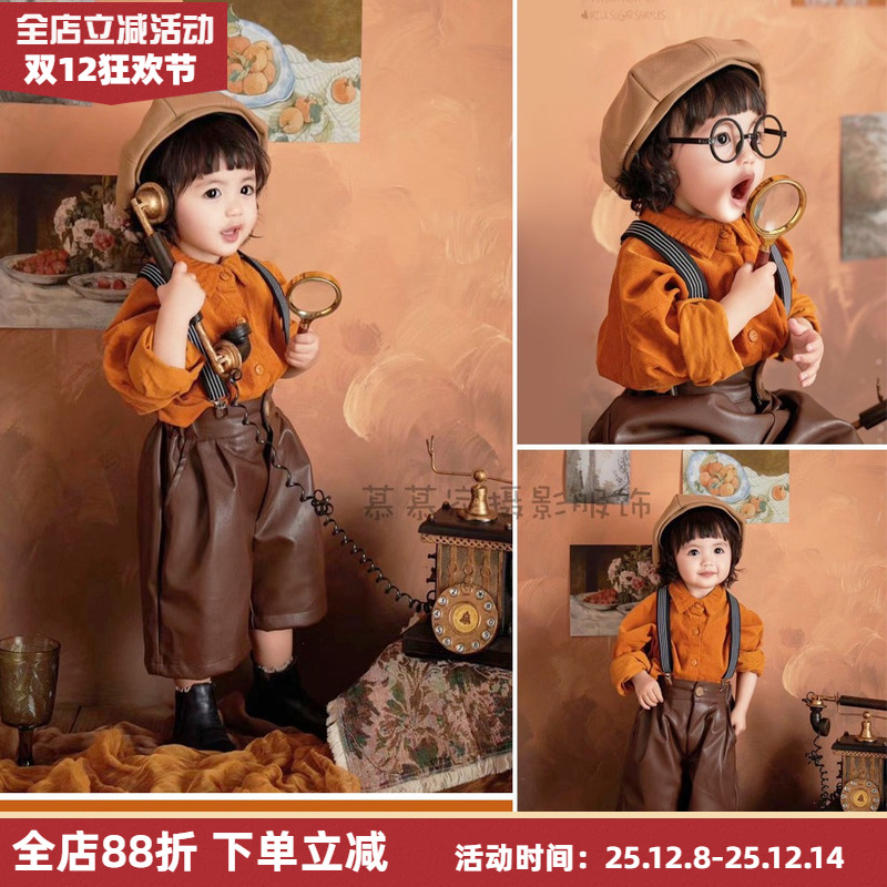 25宝宝周岁摄影服油画风背带套装