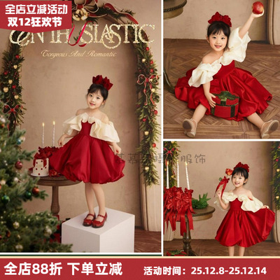 高奢女孩生日礼服圣诞新年红色裙