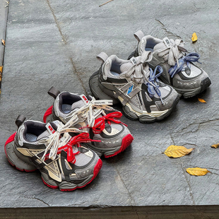 2026春季新款儿童运动鞋时尚潮流N字魔术贴网面厚底男女童老爹鞋