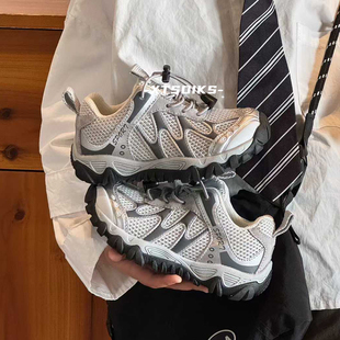 儿童银色老爹鞋春夏季新款透气网面男女童防滑户外登山运动休闲鞋
