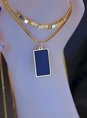 2026新品个性黑色几何方形锁骨链时尚气质钛钢材质简约百搭新款