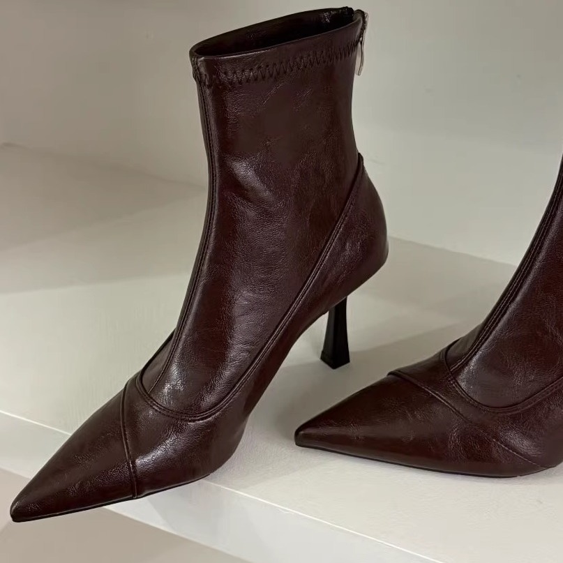 羊皮版法式气质真皮尖头短靴