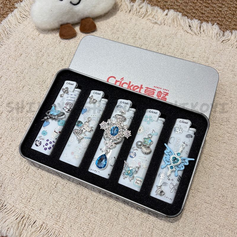 正品Cricket草蜢蓝色海洋系列明火打火机创意防爆一次性diy打火机